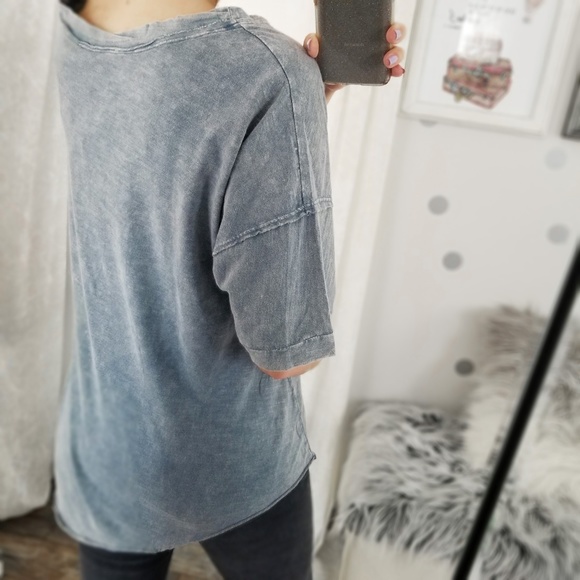 Last2️⃣ Fall Tops Denim Blue Tee Mineral Wash Laid Back Every Day Tshirt - Picture 7 of 9